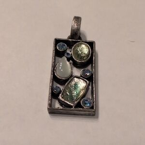 Rectangular Pendant with Green and Blue Accents